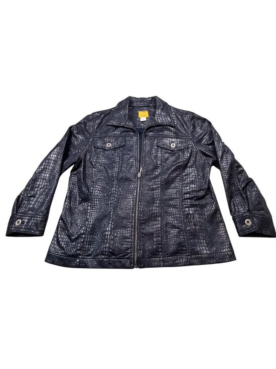 Ruby Rd. Jackets & Blazers - Ruby Rd Jacket Women 12 Black Faux Leather Croc Print Full Zip Up Animal Texture